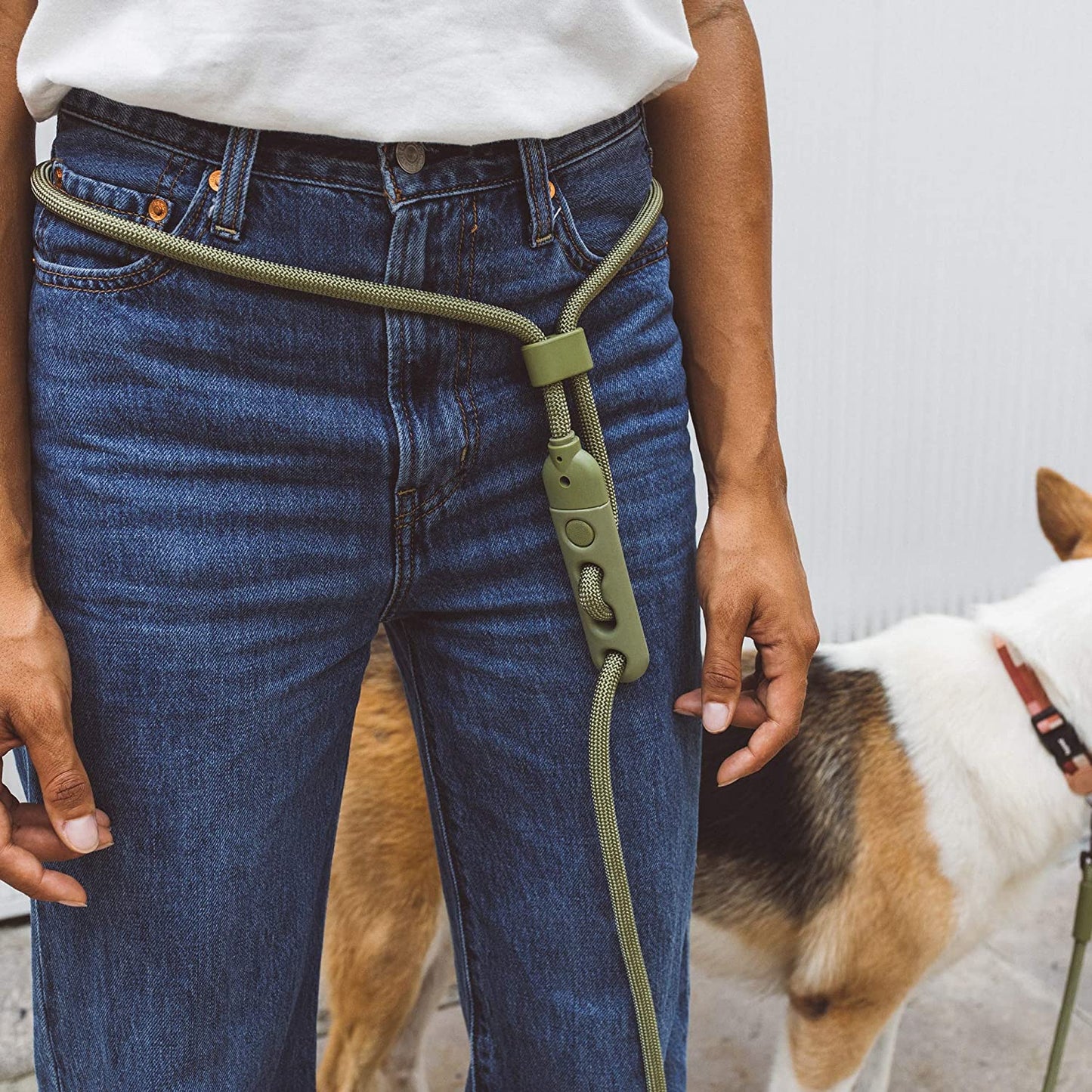 Army Green 4-In-1 Hands-Free Dog Leash – Adjustable Reflective Rope, Crossbody, Waist, and Long Leash – Versatile, Durable, and Comfortable