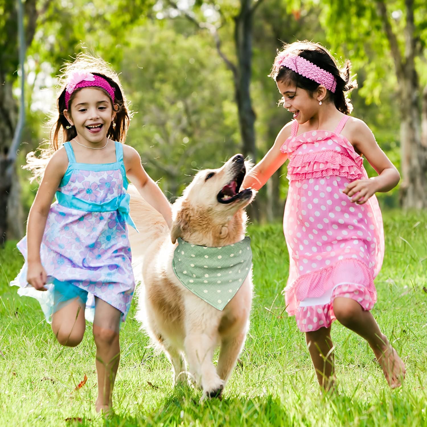 5-Piece Dog Bandanas, Washable Cotton Polka Dots, Reversible, Suitable for Small to Medium Dogs & Cats (Pink+Blue+Yellow+Purple+Green, 17.7 Inches)